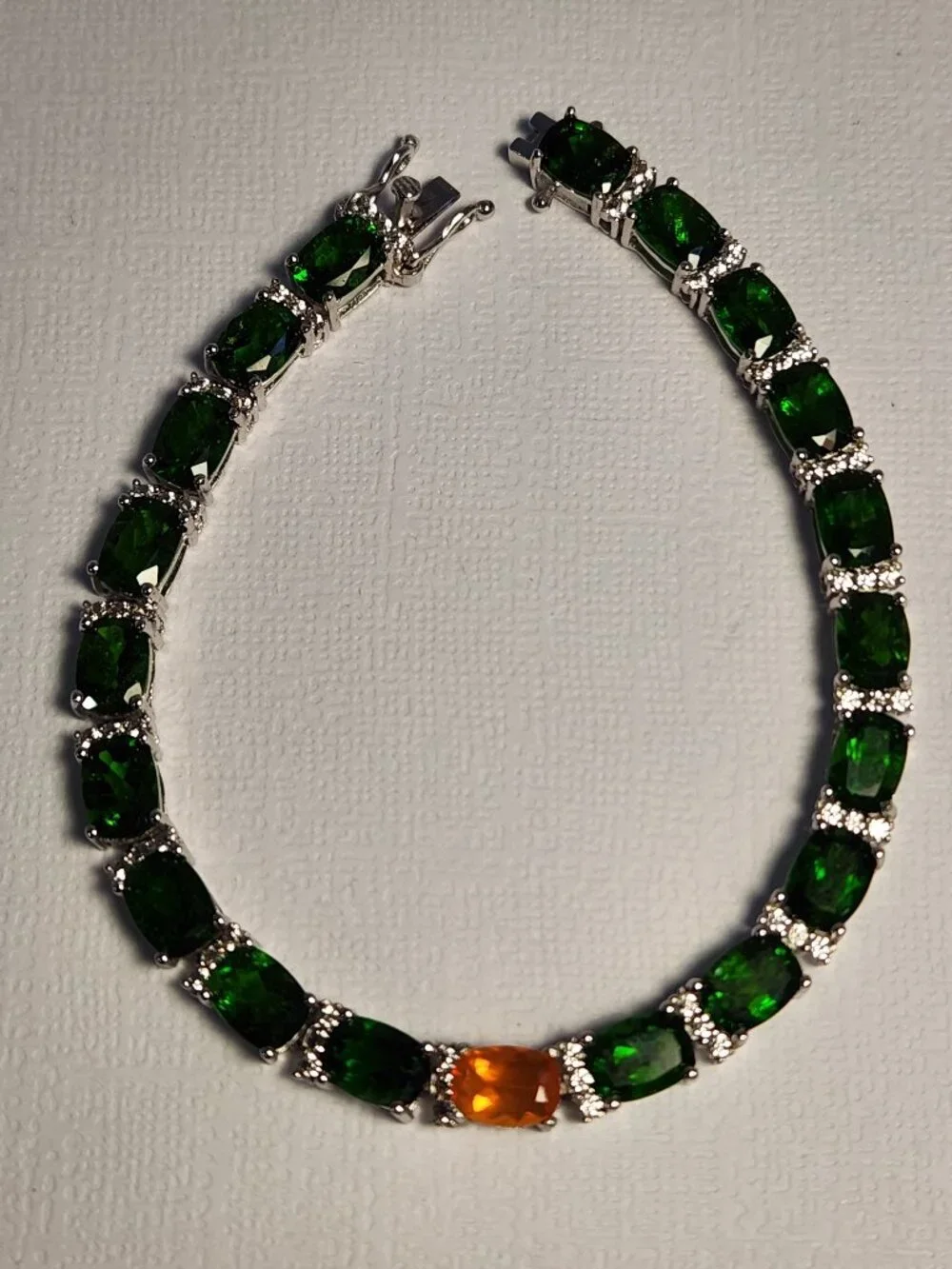 VTG 925 Chrome Diopside & Madiera Citrine & White Zircon 7" Bracelet Irish Theme - Picture 4 of 13